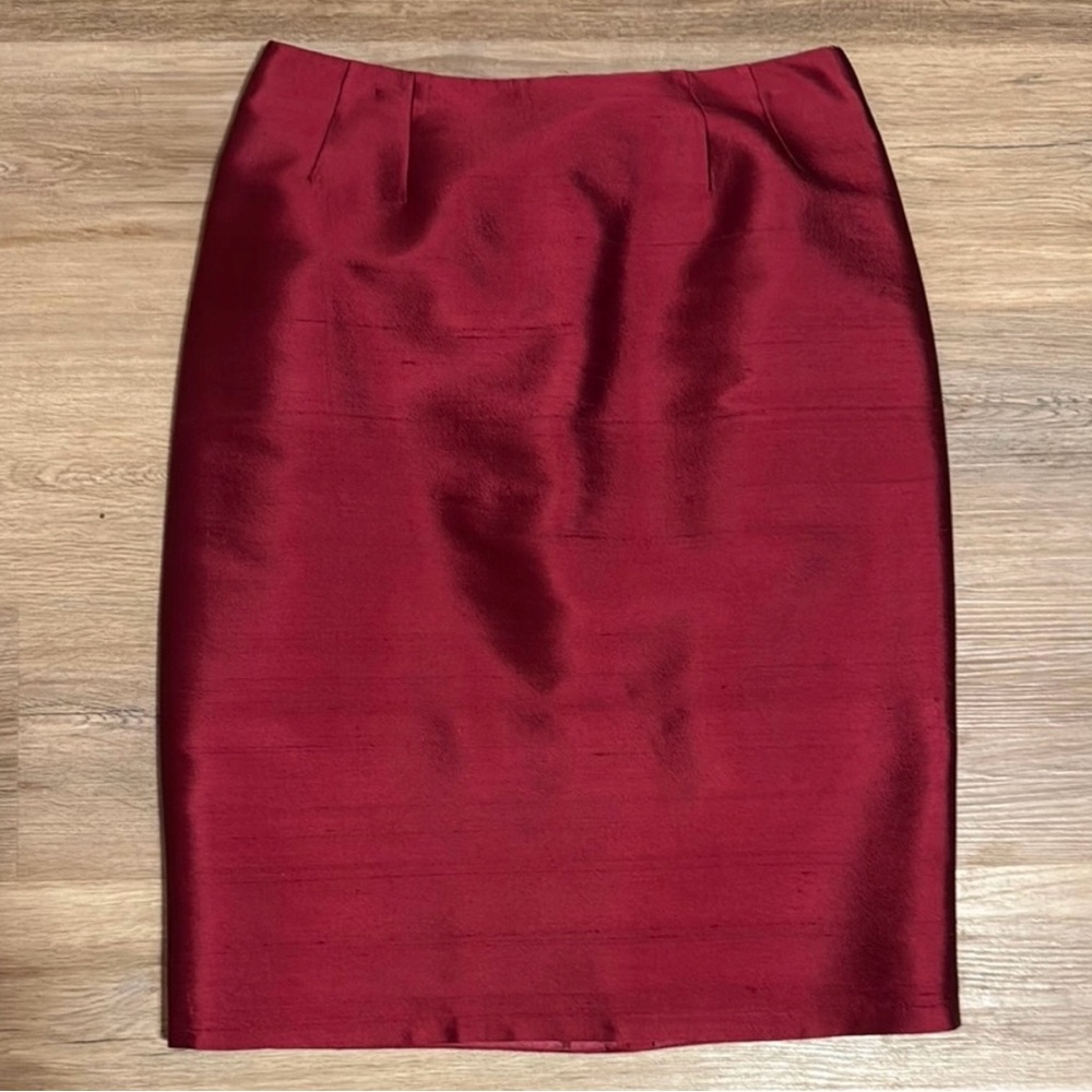 Neiman Marcus Custom Made Burgundy Red Silk Wool Pencil Skirt – Size 8
